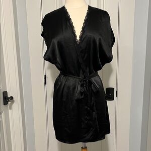 Victoria's Secret Black Satin Lace Robe